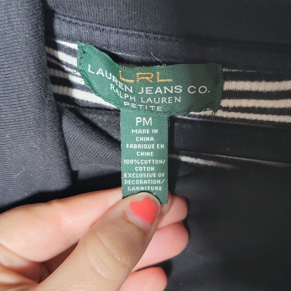 LRL Lauren Jeans Co‎ Ralph Lauren Women Striped Cowl Neck Shirt Petite Medium - Picture 7 of 10